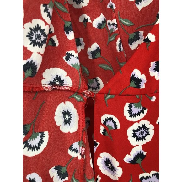 J.Crew Red Floral Printed Wrap Dress Womens 4 Short Sleeve V-Neck Office Church - Picture 5 of 9